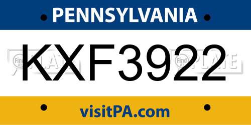 KXF3922 Pennsylvania License Plate