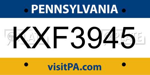 KXF3945 Pennsylvania License Plate