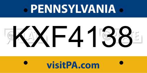 KXF4138 Pennsylvania License Plate