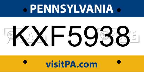 KXF5938 Pennsylvania License Plate