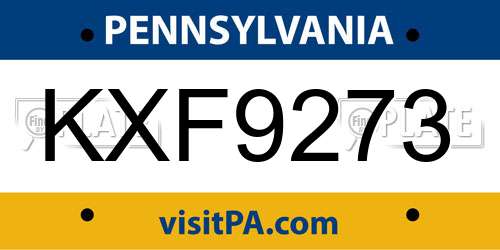 KXF9273 Pennsylvania License Plate