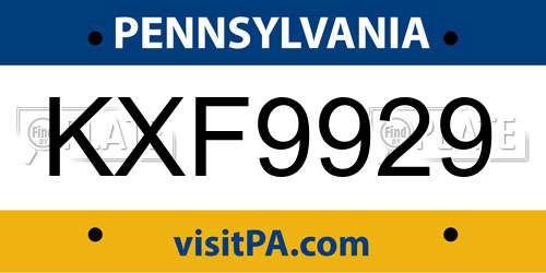 KXF9929 Pennsylvania License Plate