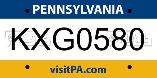 KXG0580 Pennsylvania License Plate