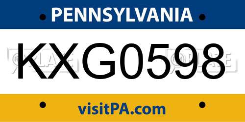 KXG0598 Pennsylvania License Plate