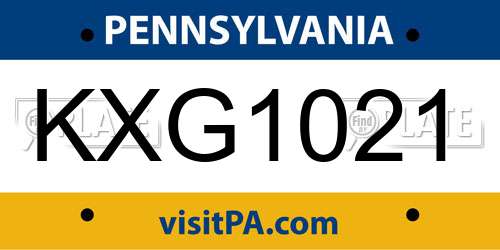 KXG1021 Pennsylvania License Plate
