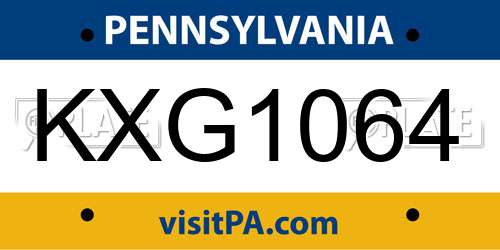KXG1064 Pennsylvania License Plate