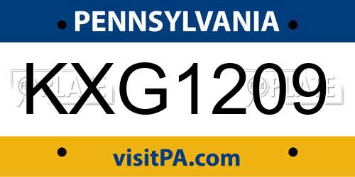 KXG1209 Pennsylvania License Plate