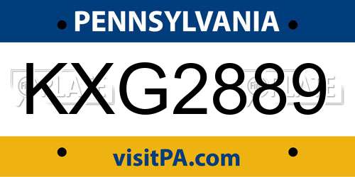 KXG2889 Pennsylvania License Plate
