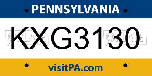 KXG3130 Pennsylvania License Plate