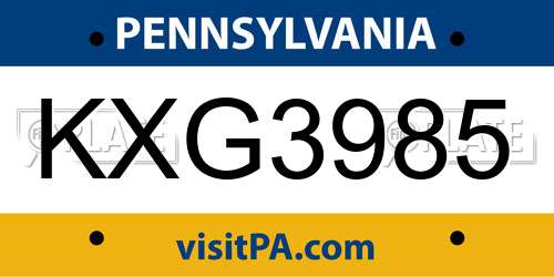 KXG3985 Pennsylvania License Plate