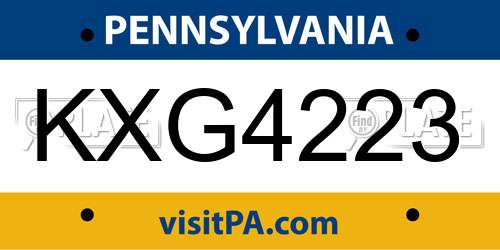 KXG4223 Pennsylvania License Plate