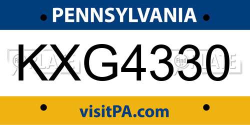 KXG4330 Pennsylvania License Plate