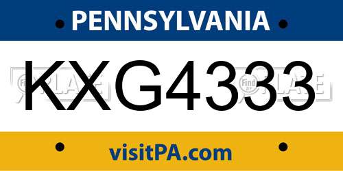 KXG4333 Pennsylvania License Plate