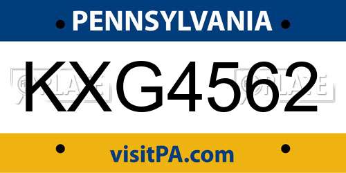 KXG4562 Pennsylvania License Plate