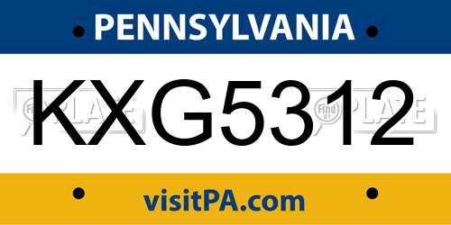 KXG5312 Pennsylvania License Plate