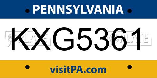 KXG5361 Pennsylvania License Plate