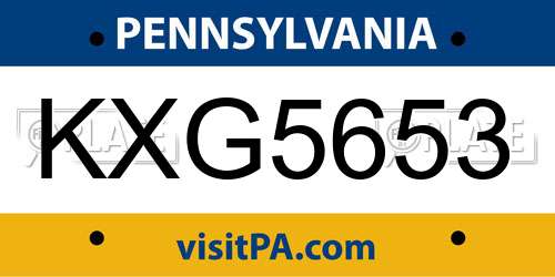 KXG5653 Pennsylvania License Plate