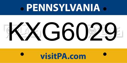 KXG6029 Pennsylvania License Plate