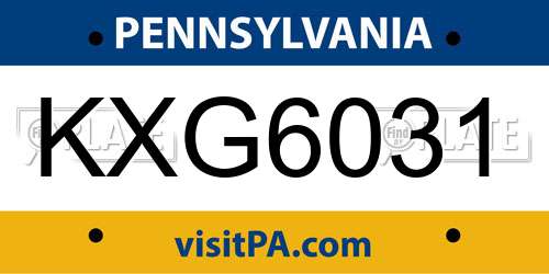 KXG6031 Pennsylvania License Plate