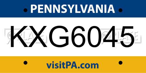 KXG6045 Pennsylvania License Plate