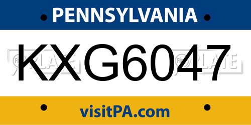 KXG6047 Pennsylvania License Plate