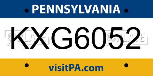 KXG6052 Pennsylvania License Plate