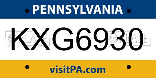 KXG6930 Pennsylvania License Plate