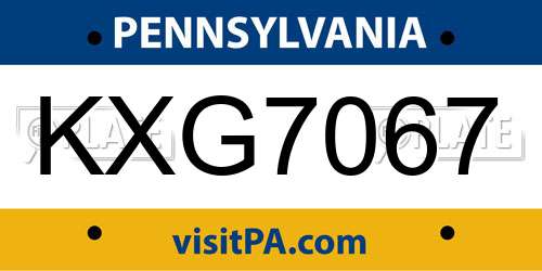 KXG7067 Pennsylvania License Plate