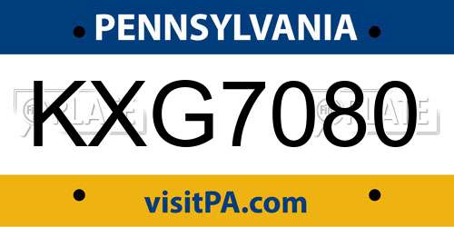 KXG7080 Pennsylvania License Plate