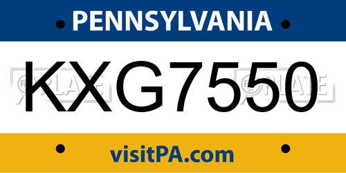 KXG7550 Pennsylvania License Plate