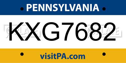KXG7682 Pennsylvania License Plate