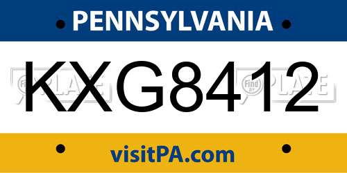 KXG8412 Pennsylvania License Plate