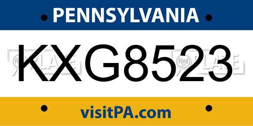 KXG8523 Pennsylvania License Plate