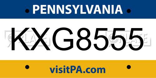 KXG8555 Pennsylvania License Plate