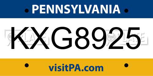KXG8925 Pennsylvania License Plate