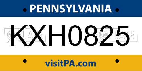 KXH0825 Pennsylvania License Plate