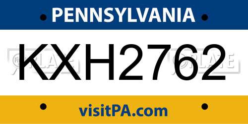 KXH2762 Pennsylvania License Plate