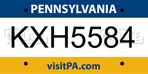 KXH5584 Pennsylvania License Plate
