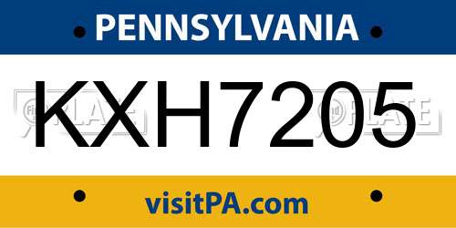 KXH7205 Pennsylvania License Plate