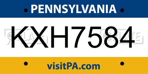 KXH7584 Pennsylvania License Plate