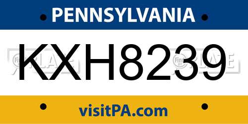 KXH8239 Pennsylvania License Plate