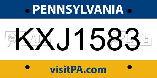 KXJ1583 Pennsylvania License Plate