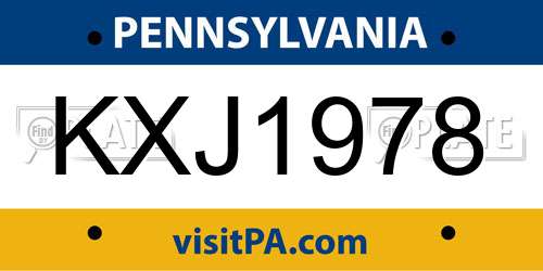 KXJ1978 Pennsylvania License Plate