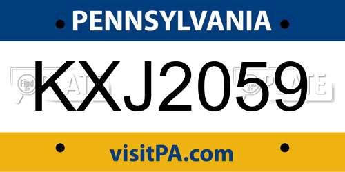 KXJ2059 Pennsylvania License Plate