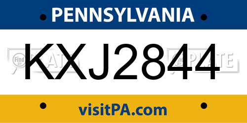 KXJ2844 Pennsylvania License Plate