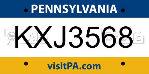 KXJ3568 Pennsylvania License Plate