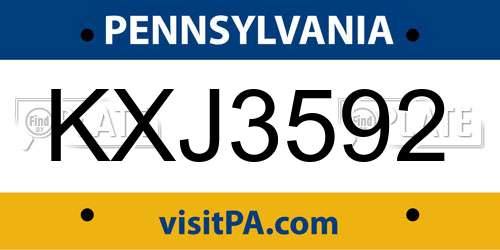 KXJ3592 Pennsylvania License Plate