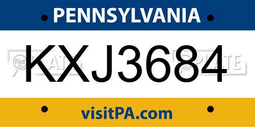 KXJ3684 Pennsylvania License Plate