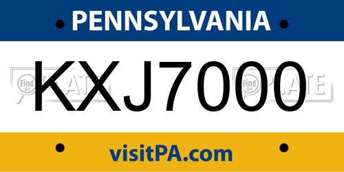 KXJ7000 Pennsylvania License Plate