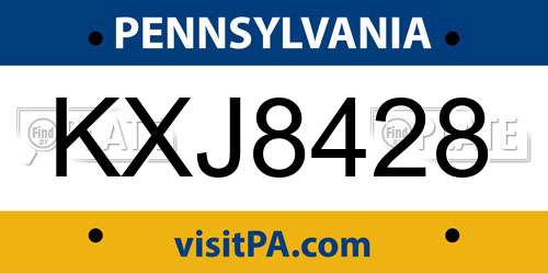 KXJ8428 Pennsylvania License Plate